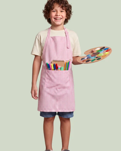 Pembe Beyaz Pamuk Polyester Çocuk Mutfak ve Etkinlik Önlüğü 52x48
