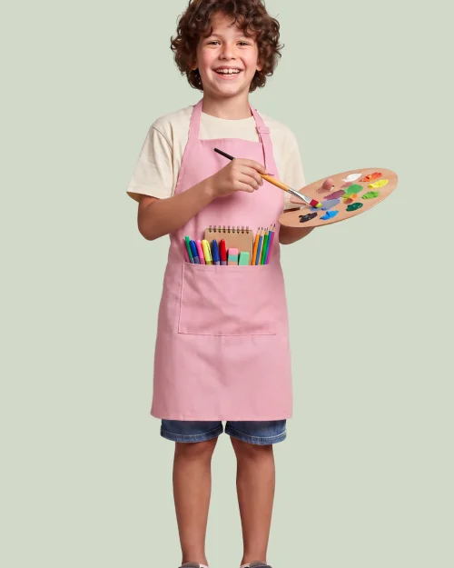 Pembe Pamuk Polyester Çocuk Mutfak ve Etkinlik Önlüğü 52x48