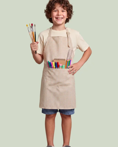 Kahverengi Beyaz Çocuk Pamuk Polyester Etkinlik Önlüğü 52x48